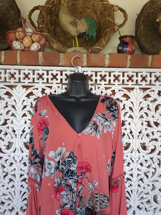Jaase Tops - Long Sleeve Flowt Floral Boho Tunic